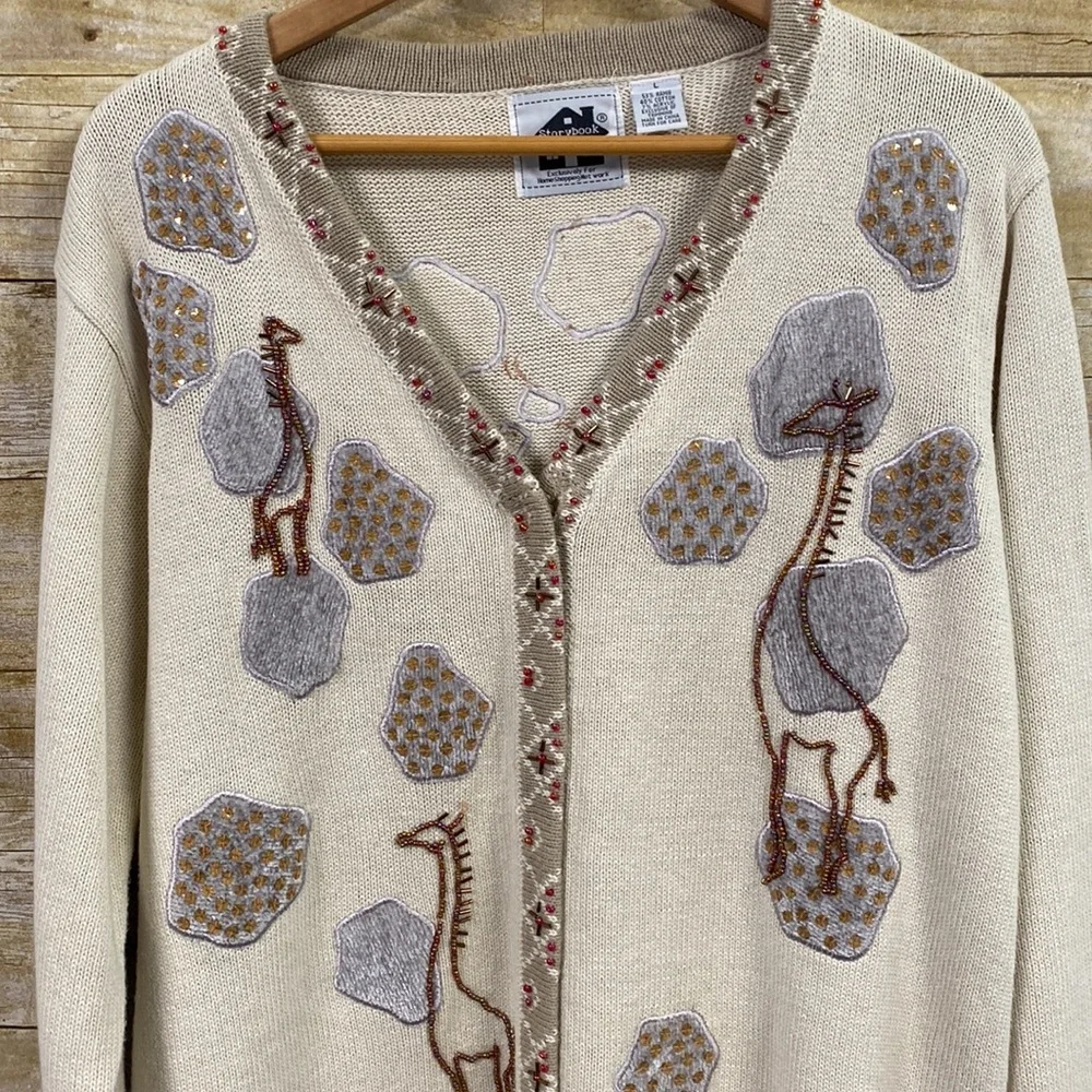 Vintage Storybook Knits cardigan sweater called Giraffe Language size large - Picture 3 of 11